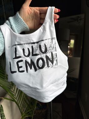 Lululemon White Graphic Sports Bra